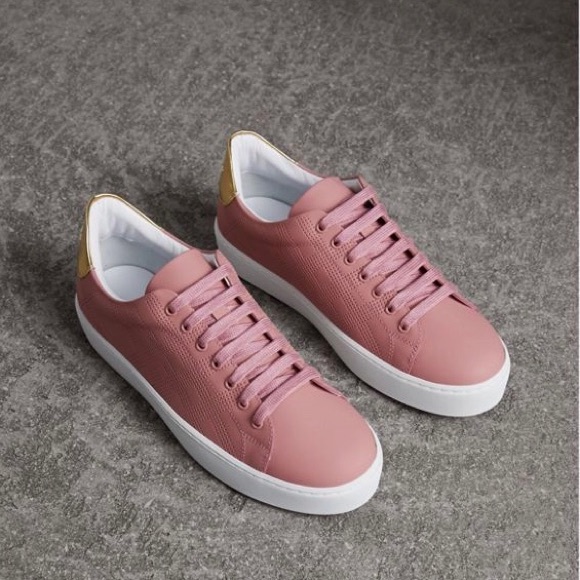 perforated check leather sneakers